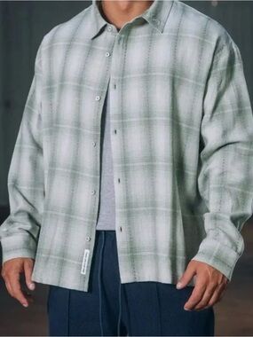 Tlf Men's Light Green Plaid Button-Down Shirt - Casual Overshirt